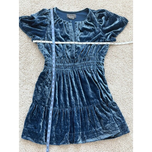 By Anthropologie The Somerset Mini Dress Velvet Edition Blue Motif MP Flirty - Picture 9 of 9